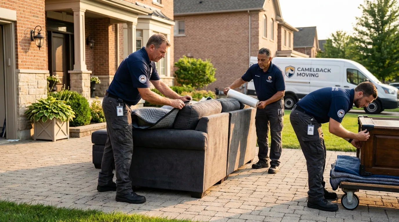 Large estate moving crew wrapping furniture in Nebraska City, NE